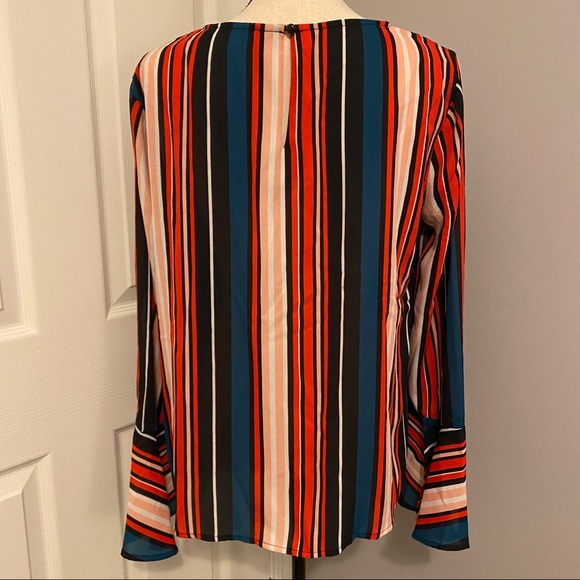 “C” Vibrant Striped Flare Cuff Long Sleeved Blouse - Picture 6 of 9